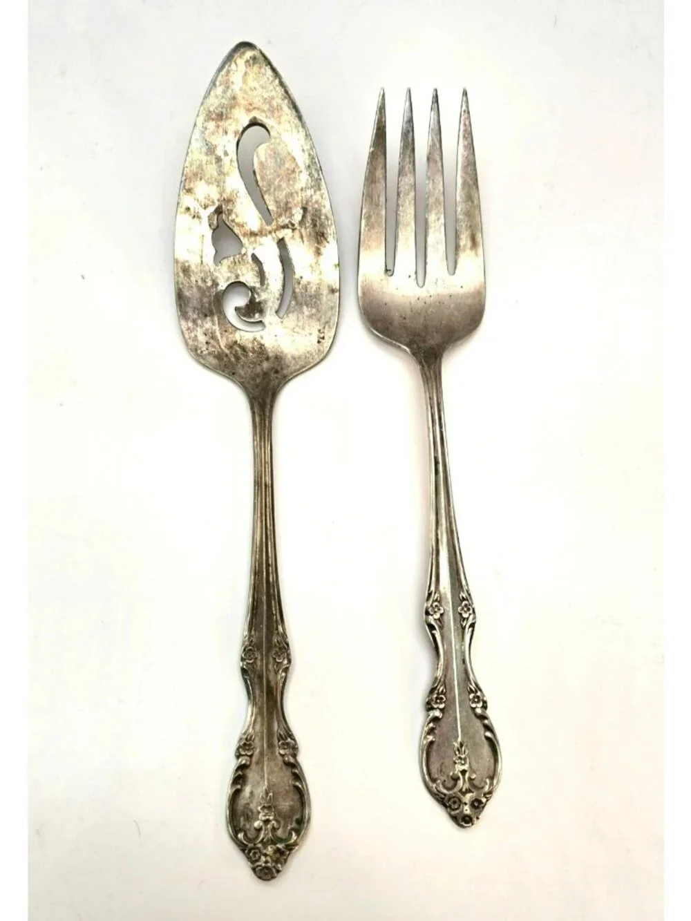 Antique Rogers Bros Silverplate Pie Server And Fork Floral Pattern CM2266